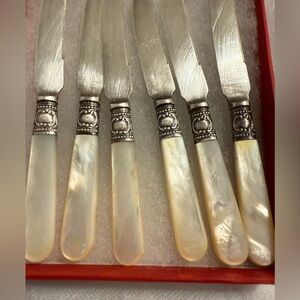 6 A S Co World Brand Fruit Knives. Mother-of-pearl Handles + 1 WHR & Co knife.